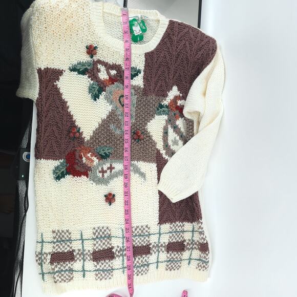 Vtg Deadstock Cottagecore Y2K Shennanigan's Hand Knit 3D Heritage Floral Tunic L - Picture 13 of 16